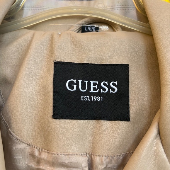 Excellent condition- Beige Faux-Leather Moto Jacket — Quilted Sleeves - Picture 8 of 8